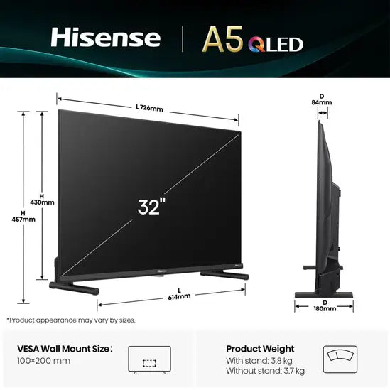 Hisense 32A5QTUK 32" Full HD QLED Smart TV with Freely